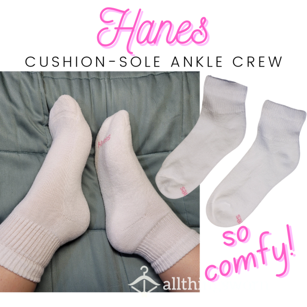Hanes White Socks - Thick Cushion-Sole Ankle Crew