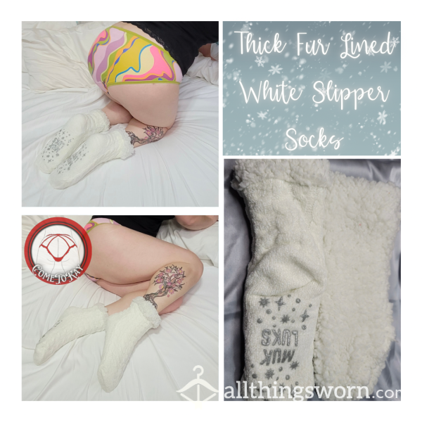 Thick White Fur Lined Slipper Socks - Custom Wear