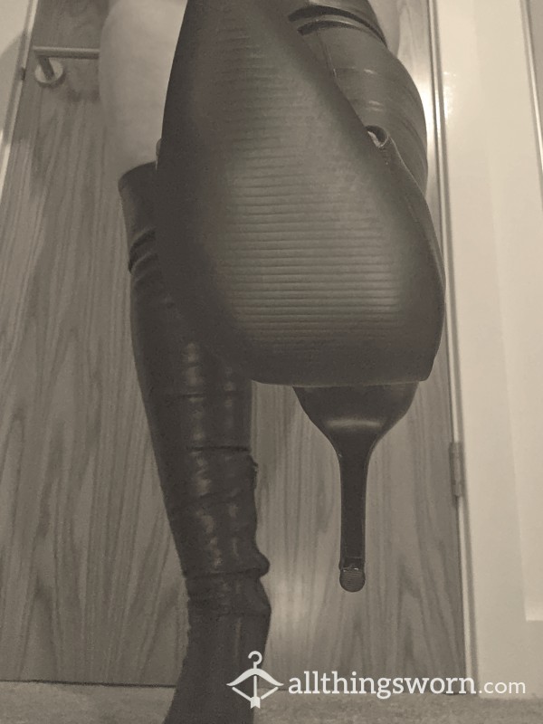 Thigh High Black Leather Boots UK Size 5