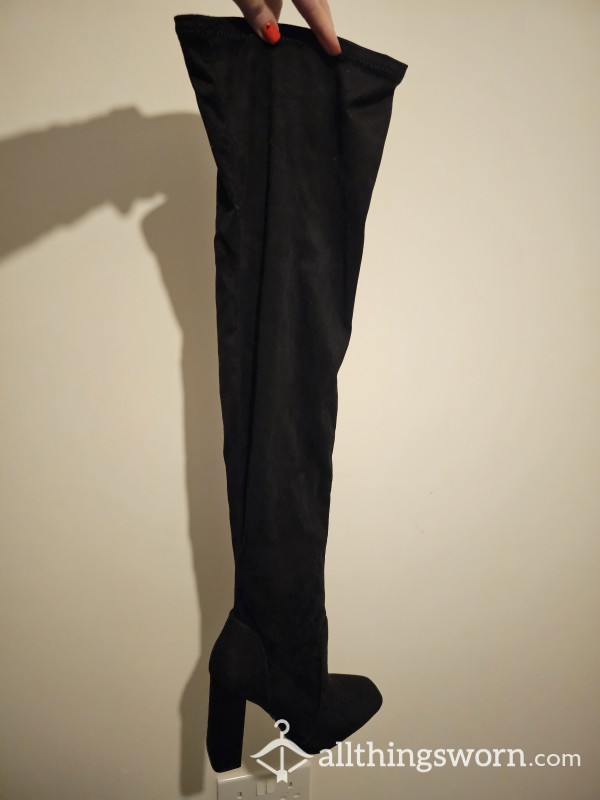 Thigh High Black Suede Boots UK Size 5
