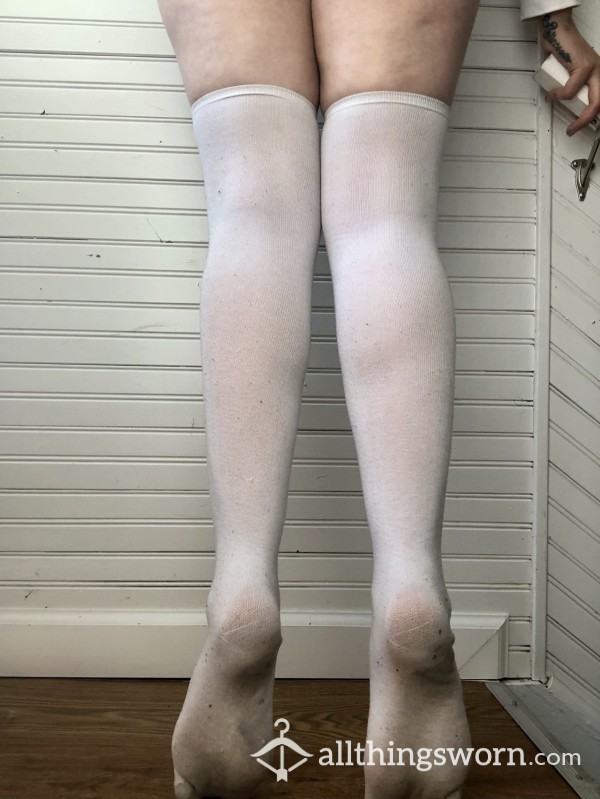 Thigh High Dirty Bottomed White Socks