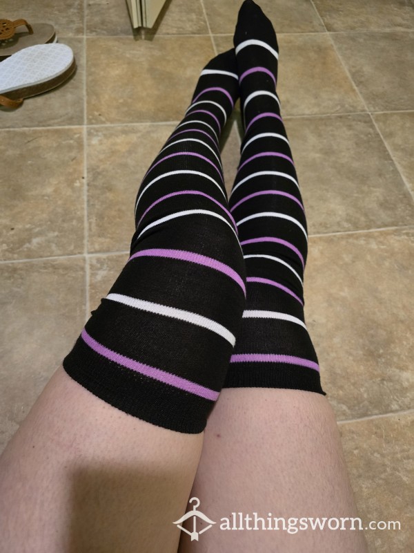 Thigh High Purple And Black Socks