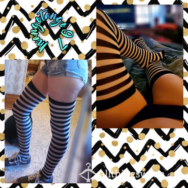 Thigh High🤍🖤 Striped Stockings 😍