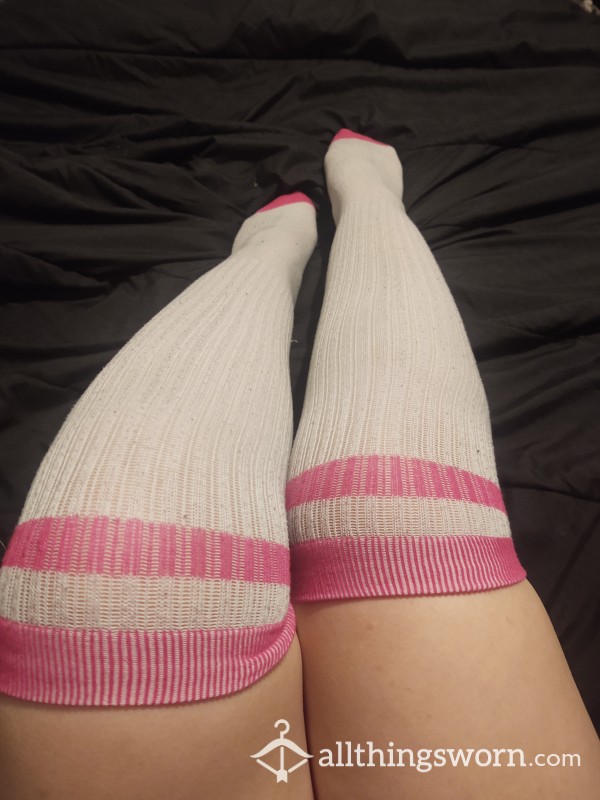 Thigh High Well Worn Pink And White Socks