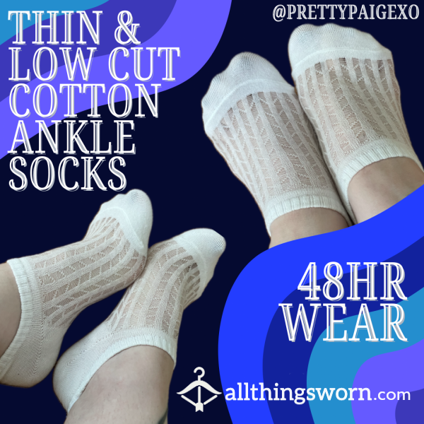 Thin Cotton Ankle Socks 🤍💋 White, Low Cut.. Small Feet! 👣 48hr Wear 🥵