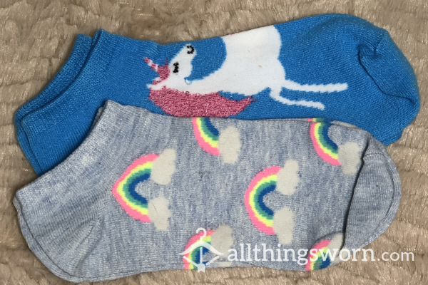 Thin Cotton Unicorn Or Rainbow With Clouds Ankle Socks