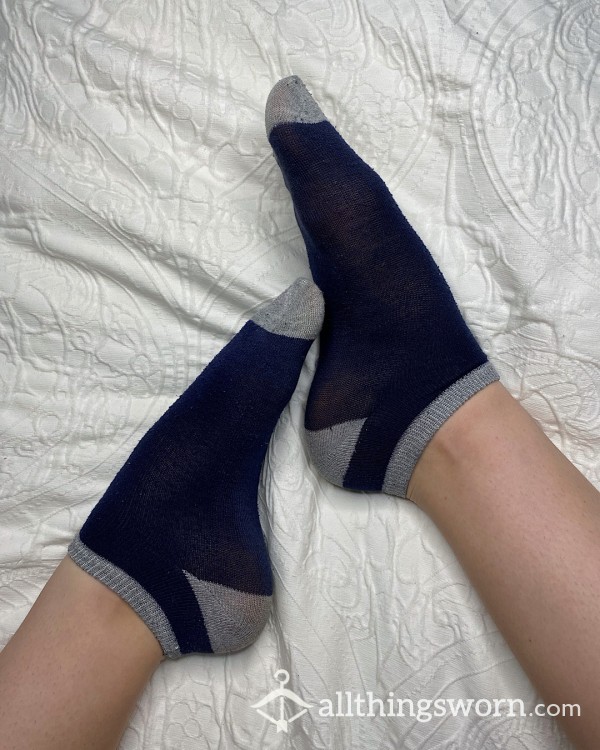 Thin Sweat Soaked Navy Ankle Socks