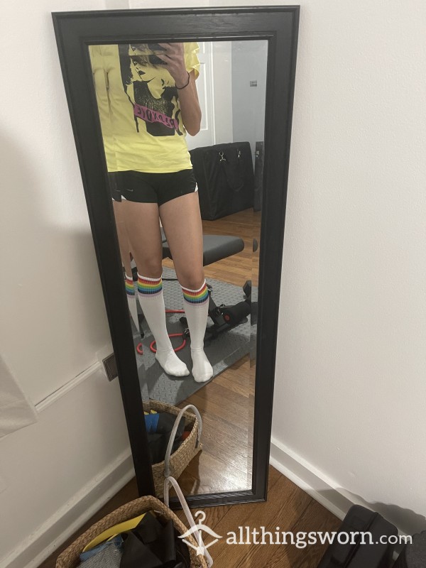 Thin Tall Rainbow Tube Socks Size 10