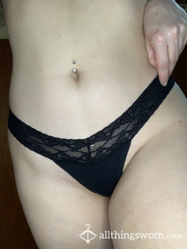 Black Lacy Well Worn Thong Panty