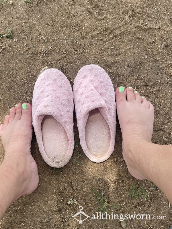Thrashed Filthy, Dirty, Smelly Pink Slippers
