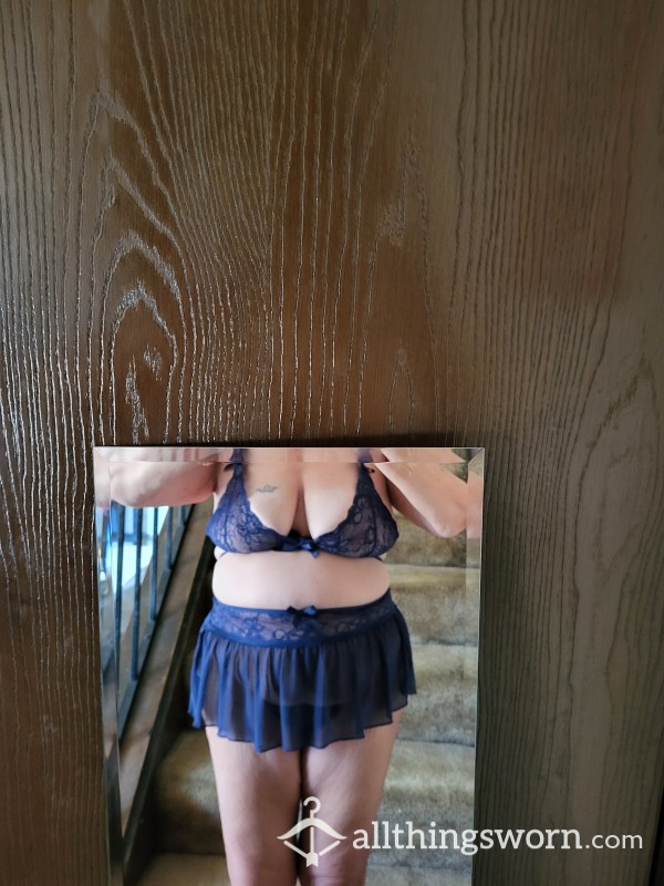 Three Piece Navy Blue Bra,thong And Skirt Will Be Worn For 3 Days Without Showering. Each Piece May Also Be Purchased Separately.