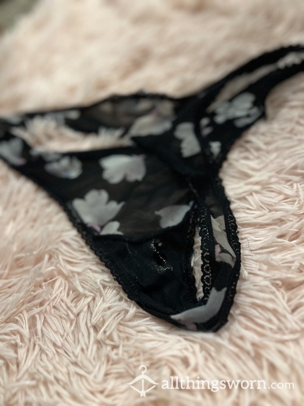 Three Thongs For Sale ❤️🥵💦 Pink, Blue, And/or, Black With Flowers
