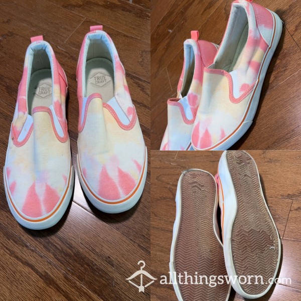 Tie Dye Pink And Yellow Slip Ons