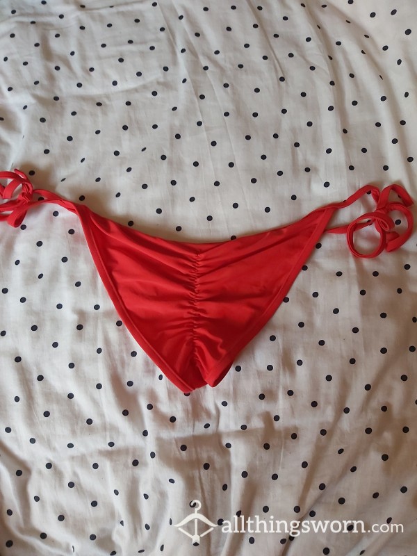 Tie Side Bikini Cut Size 18 Uk Could Fit Larger Red Scrunch Bum