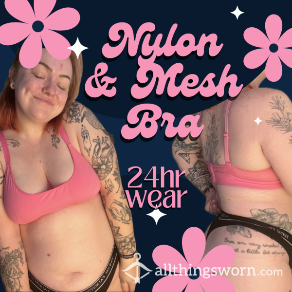 Hot Pink Nylon & Mesh Bra 🩷 Adjustable Parade Brand 💋 Size L..No Wires/pads 🫶🏼 24hr Wear 💦