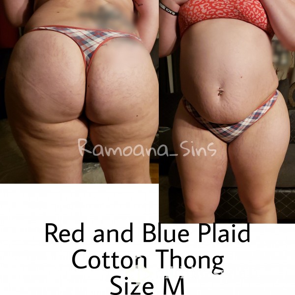 Tight Red And Blue Cotton Plaid Thong