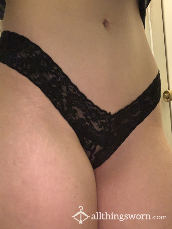 Tiny Black Lace Thong, Worn Multiples Times By Yours Truly, Includes All Of My Liquid Gold 🥰