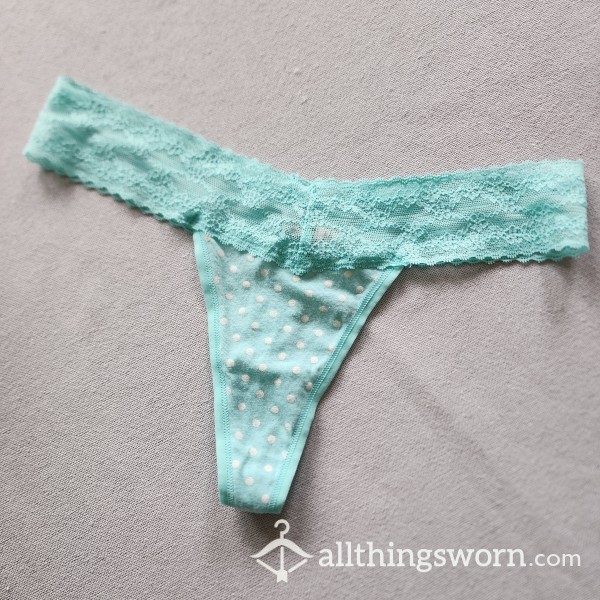 Tiny Blue Thong With Little White Polkadots!!