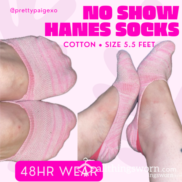 Tiny Size 5.5 Feet 👣 Neon & Light Pink No Show Hanes Socks 💖 Worn 48hrs