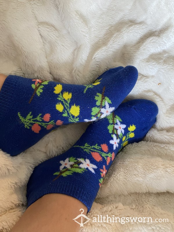 Tiny Blue Flowery Socks