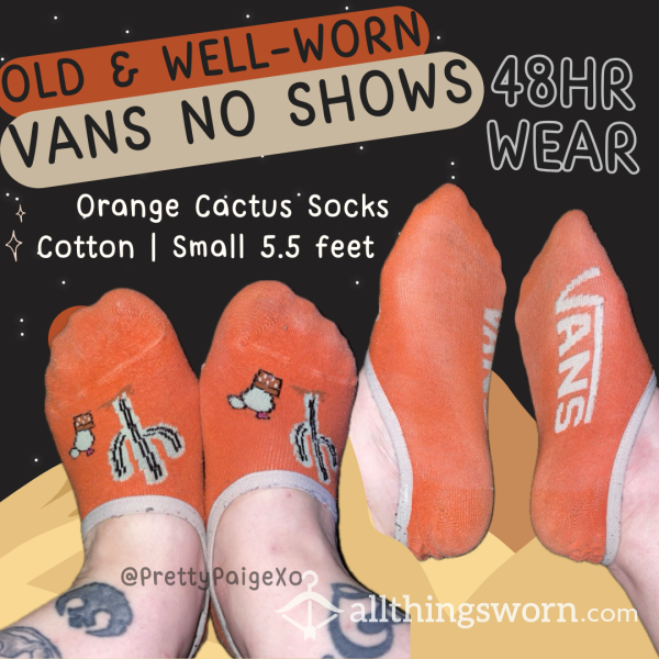 Vans Orange Cactus Socks 🧡 TINY Size 5.5 No Show, Well-worn 🫶🏼 48hr Wear 👣