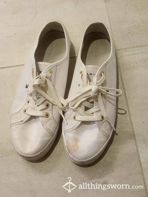 Tommy Hilfiger White Canvas Sneakers Free Shipping