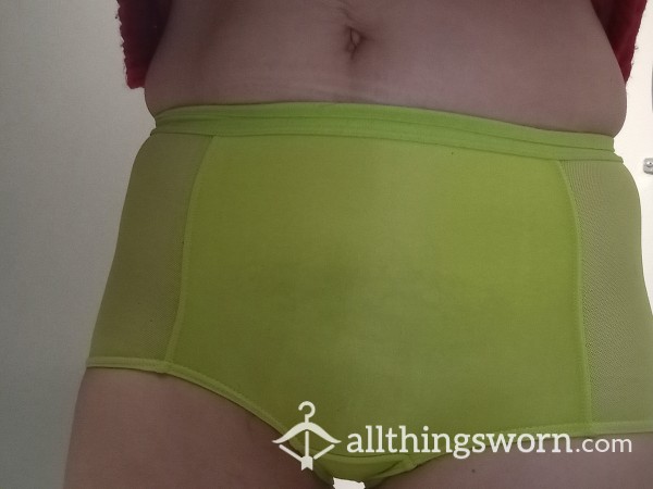 Too Tight, But Worn All Day--Bright Yellow Boyshorts, Size XS.