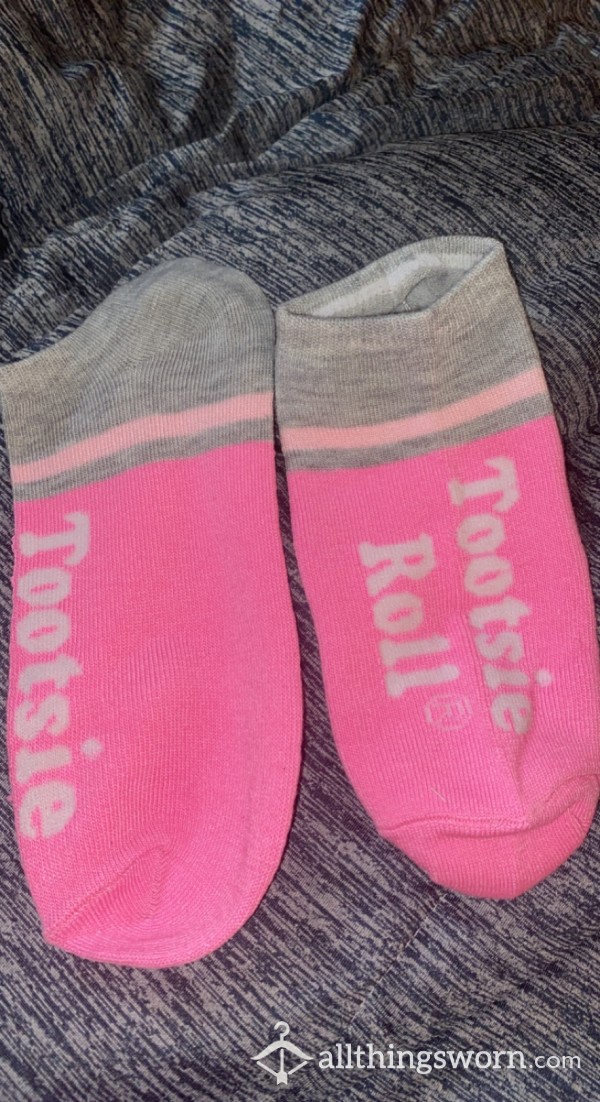 Tootsie Roll Pink And Grey Socks