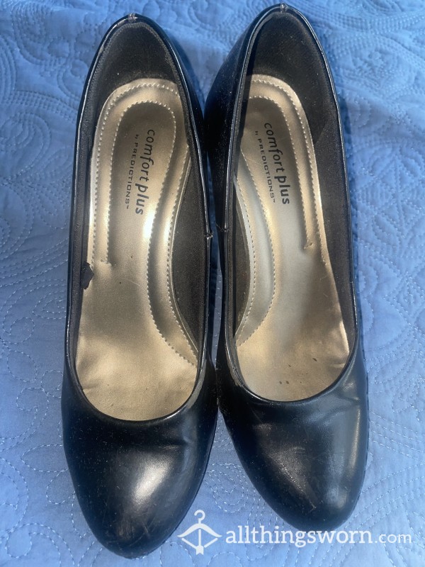 Trashed Black Patent Leather Heels