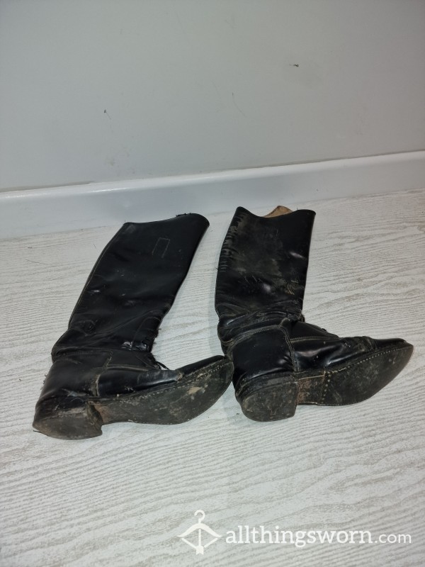 Trashed Leather Riding Boots UK6