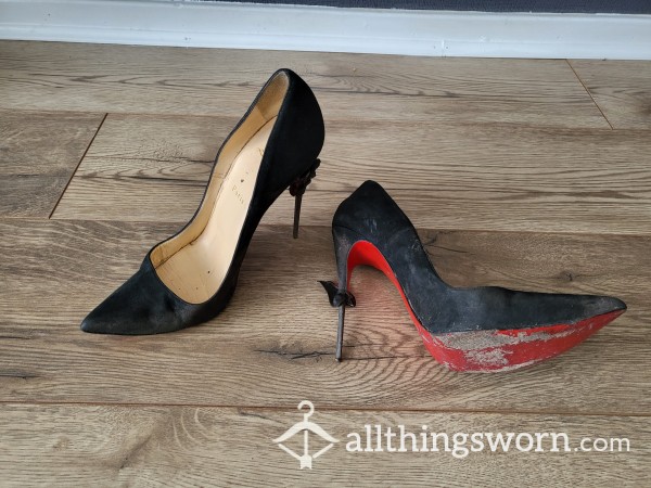 SOLD TRASHED LOUBOUTIN SO KATE BLACK SUEDE 120S