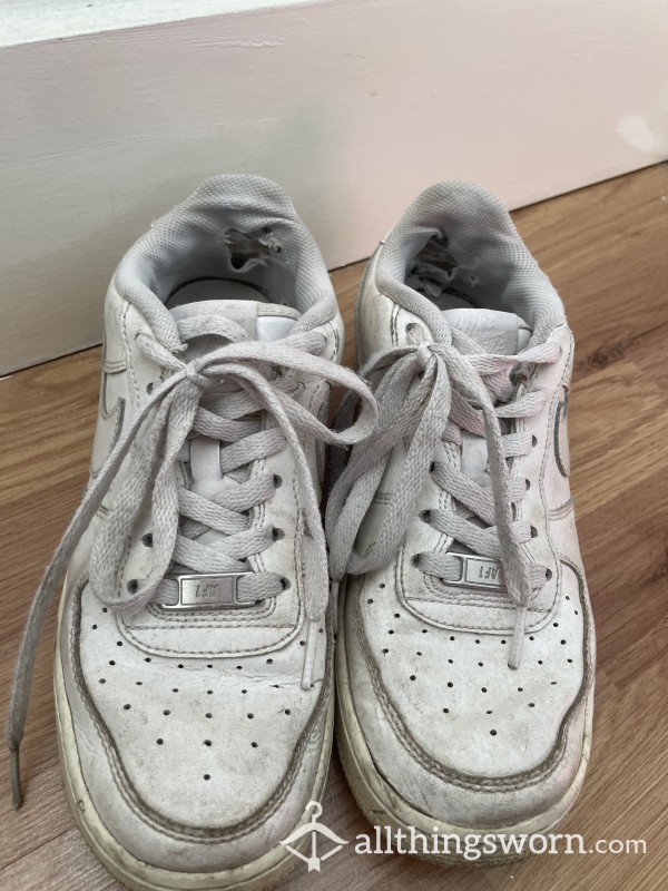 Trashed Nike Air Force White Trainers