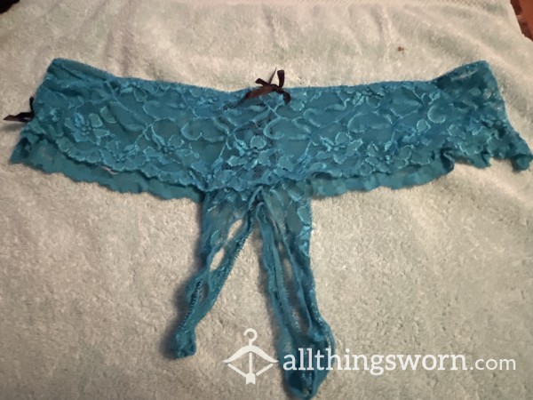 TURQUOISE CROTCHLESS PANTIES- WORN OR CLEAN