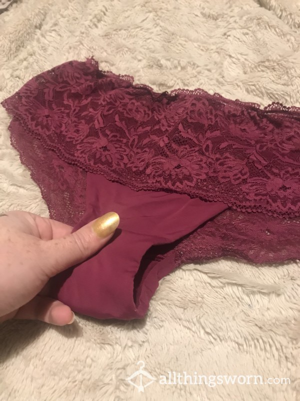 Two Day Worn And Played In. Burgundy Lace Brazilian Knickers.