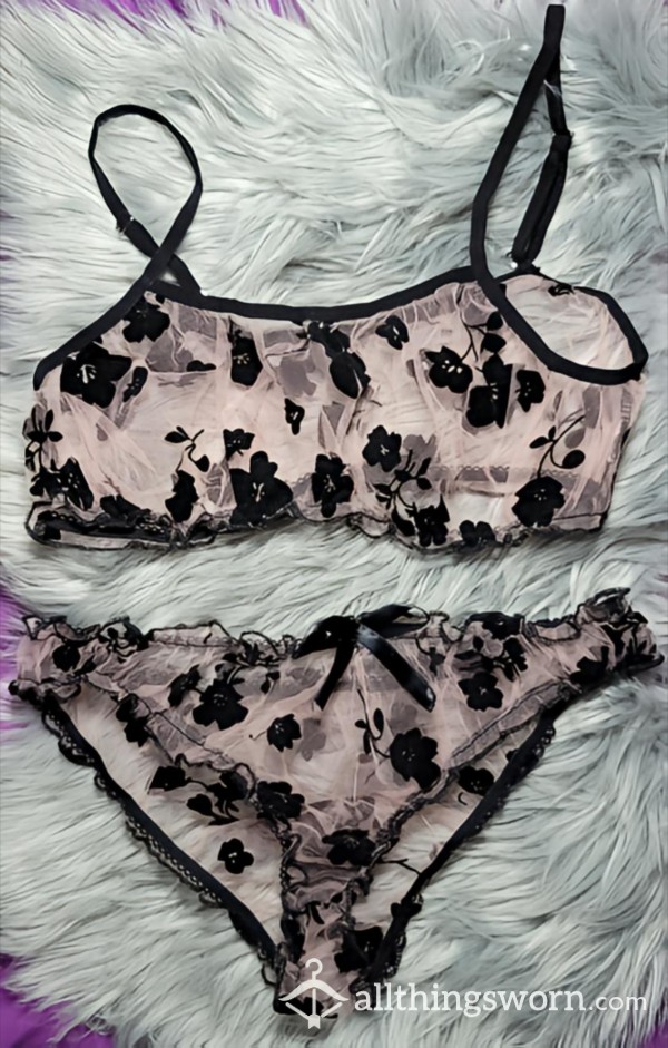 Two-Piece See Through Pink Lingerie Set