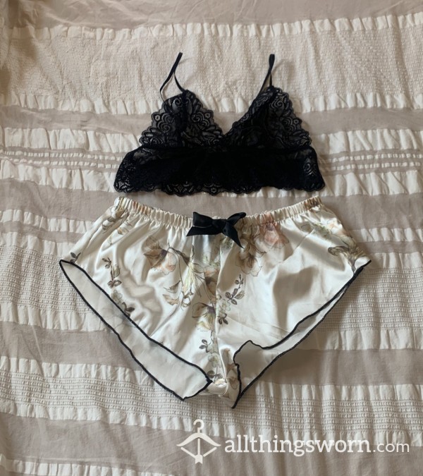 Take Me To Bed Baby!! 💯😘🔥🥵 I’d Love To Put On A Show In This For You; So SO Hot!!! 😈🥵🔥Two Piece Set—satin Booty Shorts And Lace Crop Top