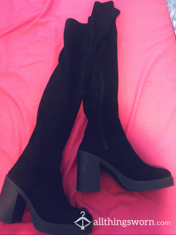 UK 5 Well Worn Suede Knee High Boots