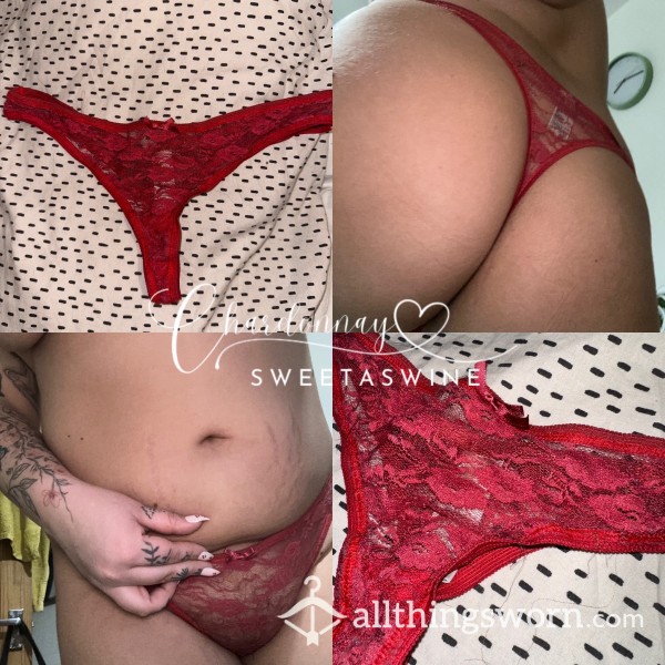 🍷UK 14|🍑Very Old Worn Sexy Red Lace Thong❤️