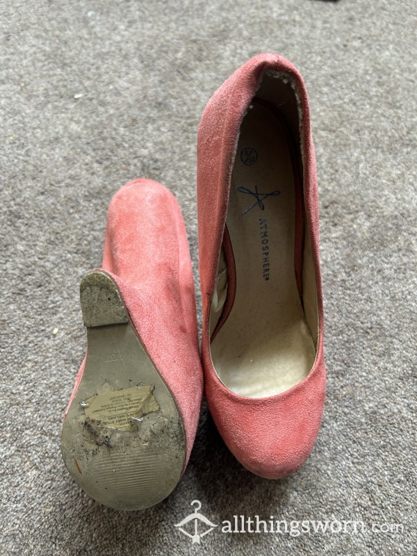 Unique Shaped Coral Heels - Well-worn