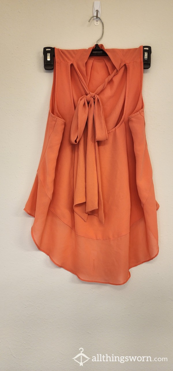 UNKNOWN Sheer Coral Long-Bow Blouse