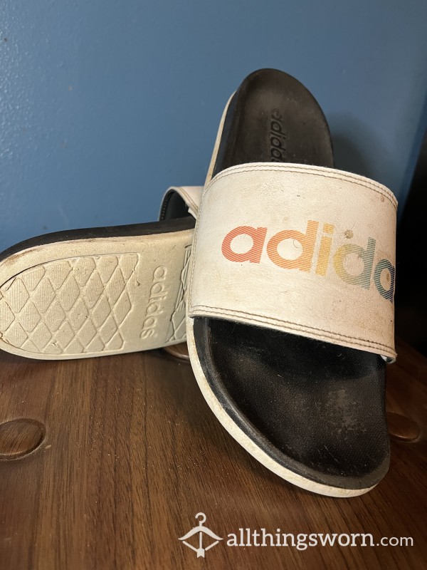 Used And Abused WHITE Adidas Slides 👄