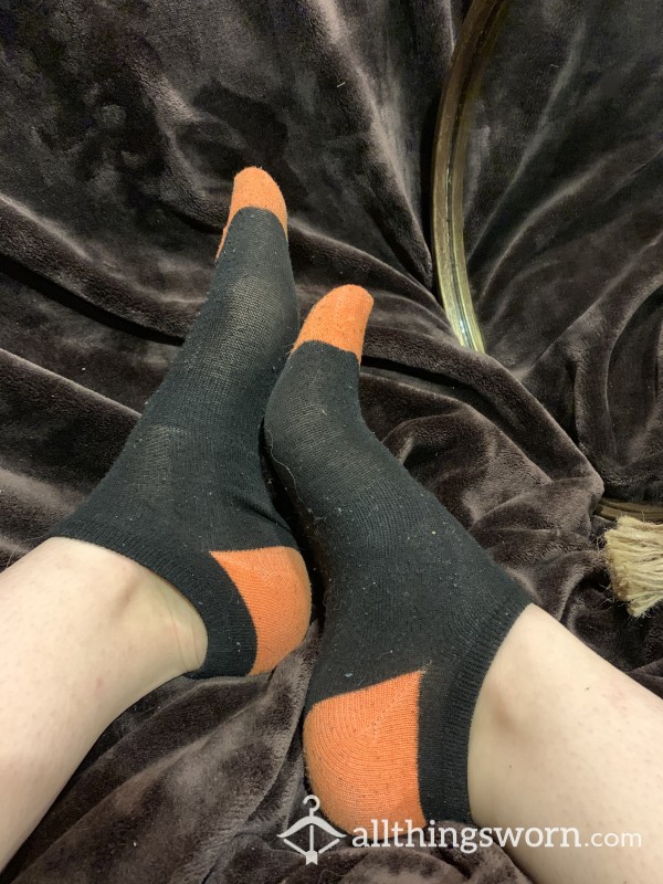 Used Black And Orange Ankle Socks