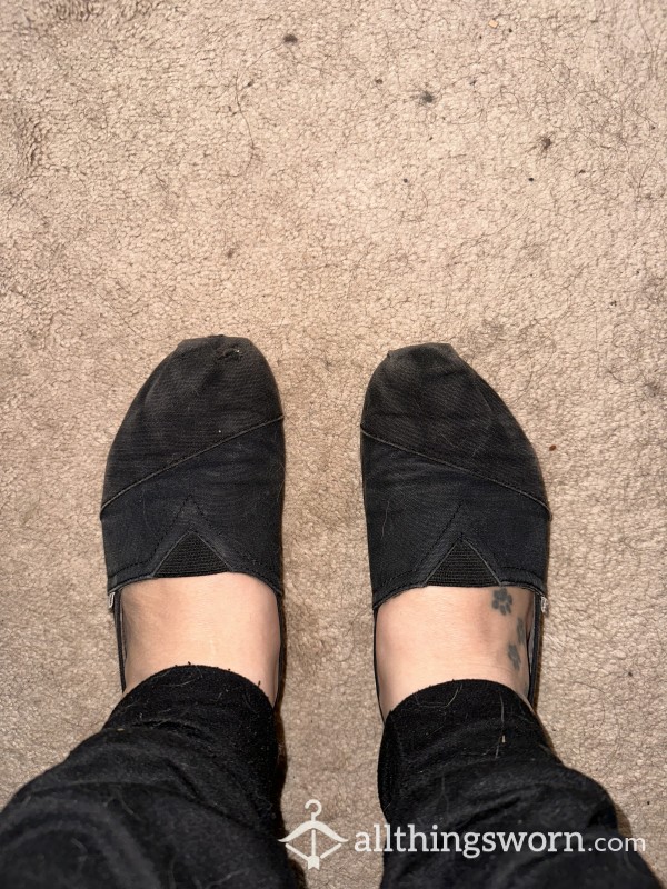 Used Black Flat Slip On Shoes