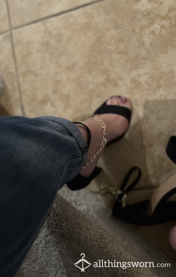 Used Black Heels With Zippers & Chains
