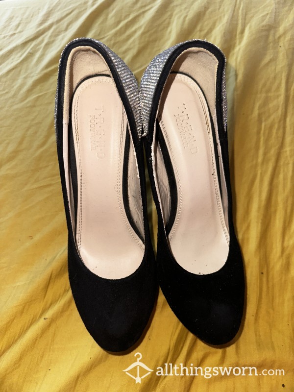 Used Black Heels With Silver Sparkle