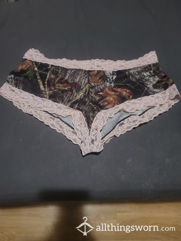 Used Camo And Pink Lace Panties