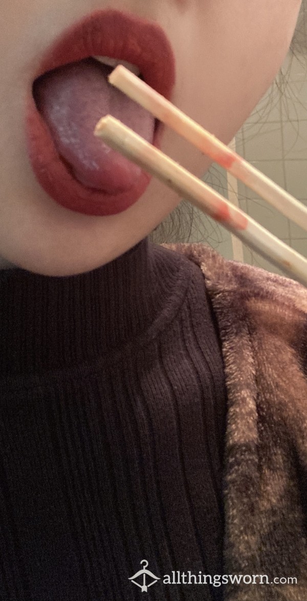 Used Chopsticks With Lipstick💋💄