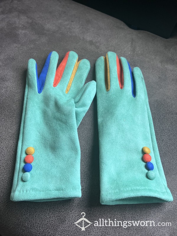 Used Green Suede Gloves (Designer)