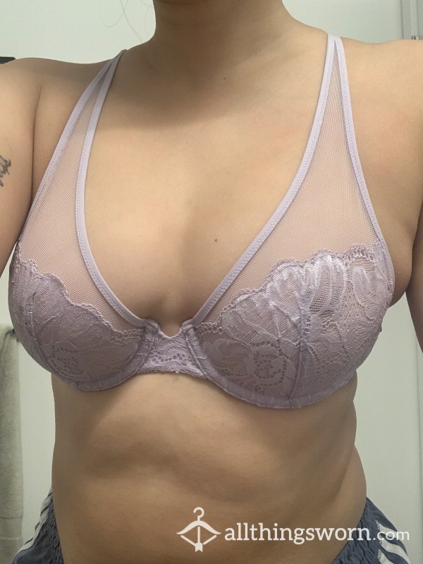 Used Lavender Mesh And Lace Bra