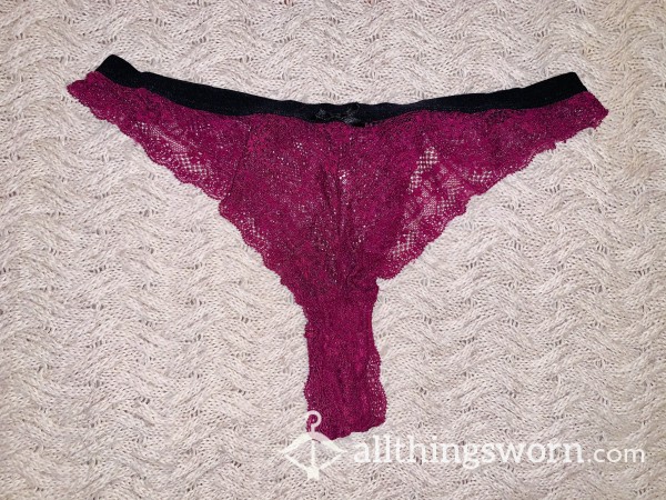 Worn Purple Lace Thong 24hr Wear